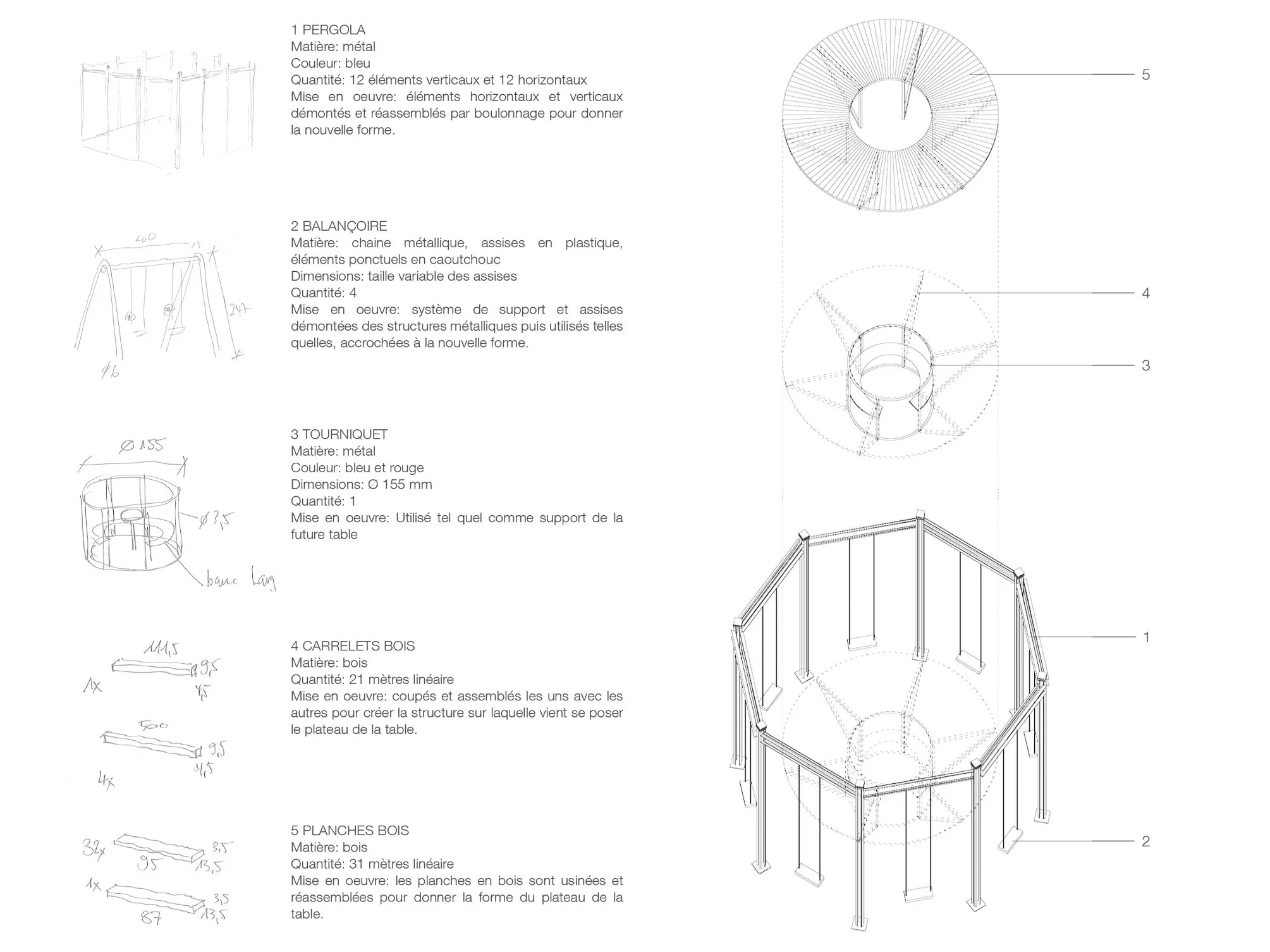 Relevé des éléments existants et concept initial de la table
