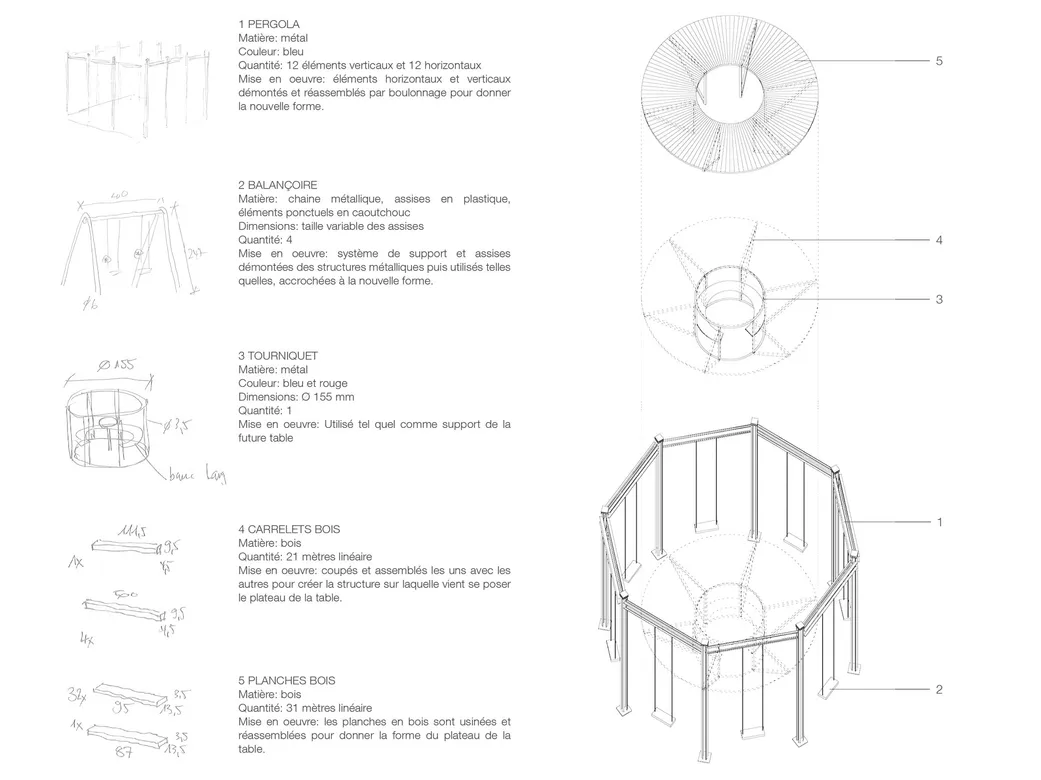 Relevé des éléments existants et concept initial de la table